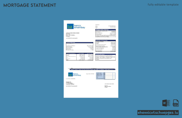 Beispielansicht eines Hypothekenauszugs der paraguayischen Banco Amambay Bank in Word- und PDF-Formaten